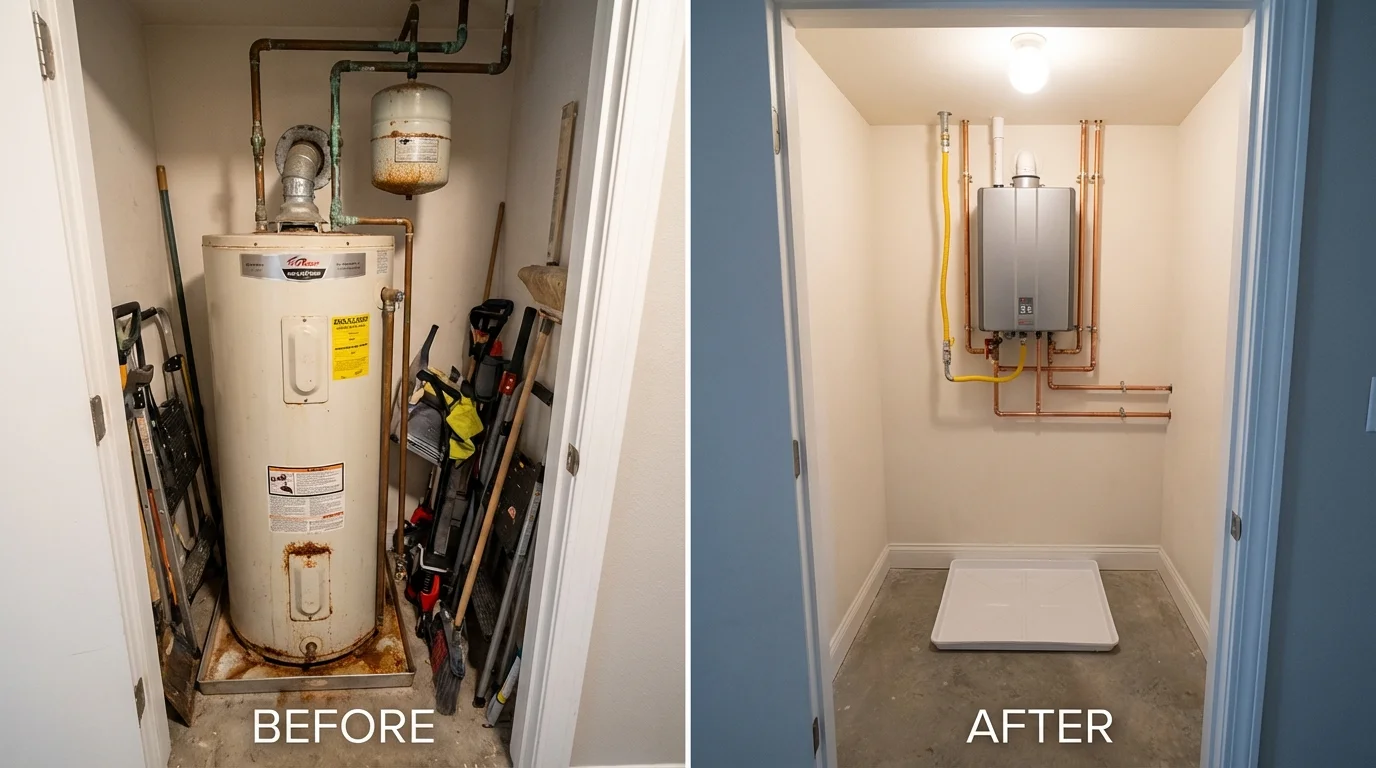 Tank water heater versus wall-mounted tankless unit comparison for Montgomery, WV homeowners